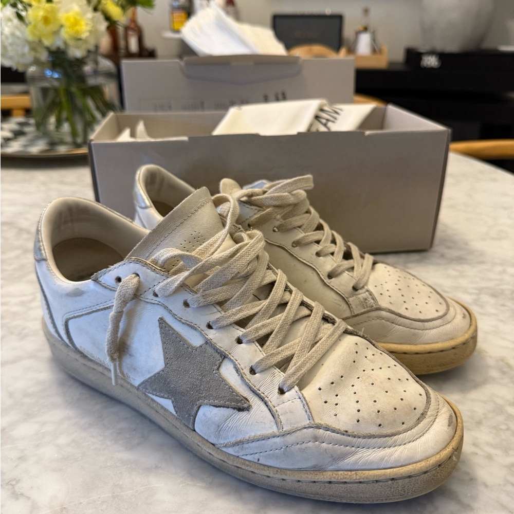 Golden Goose White and Gray Sneakers